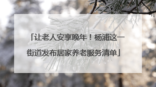 让老人安享晚年！杨浦这一街道发布居家养老服务清单