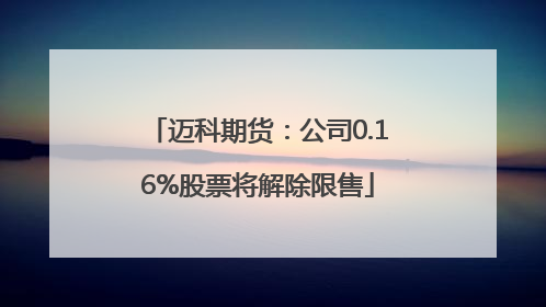 迈科期货：公司0.16%股票将解除限售